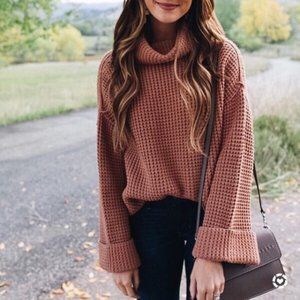 Free People Park City Sweater Pullover Boxy Cowl Turtleneck Sweater Terracotta